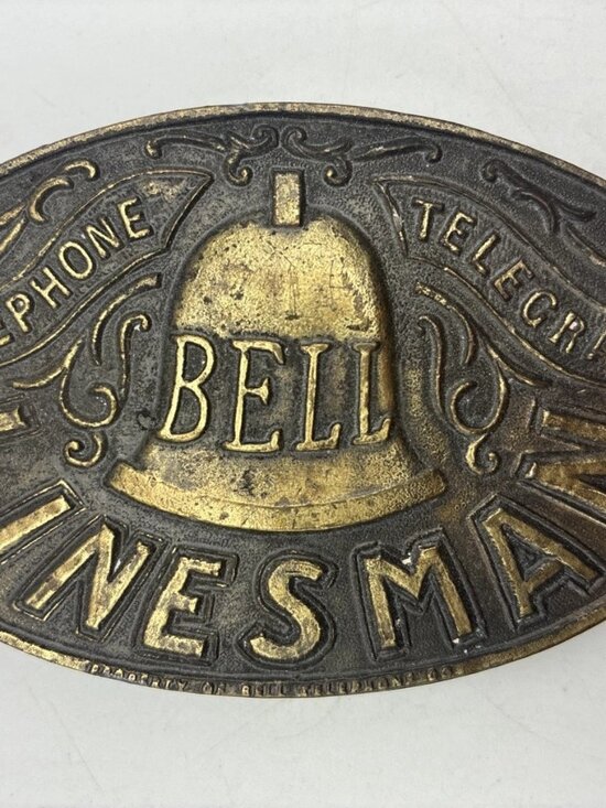 Vintage Bell Telephone Linesman Brass Belt Buckle Telegraph